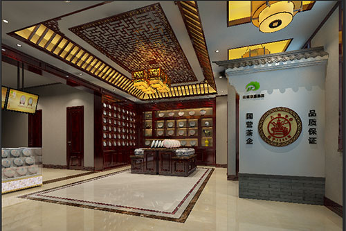 佳县古朴典雅的中式茶叶店大堂设计效果图